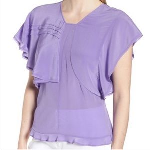 Lewit Purple Flutter Sleeve Silk Blouse Top
